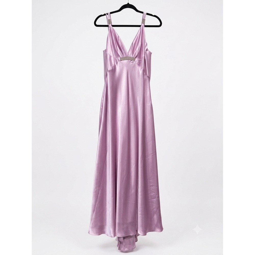 VTG Jessica McClintock Gunne Sax Dress MADE in USA Satin Purple Rhinestone 13/14